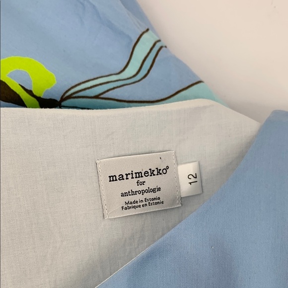 Marimekko Anthropologie cotton shift dress blue floral print sleeveless 12 - Picture 4 of 4